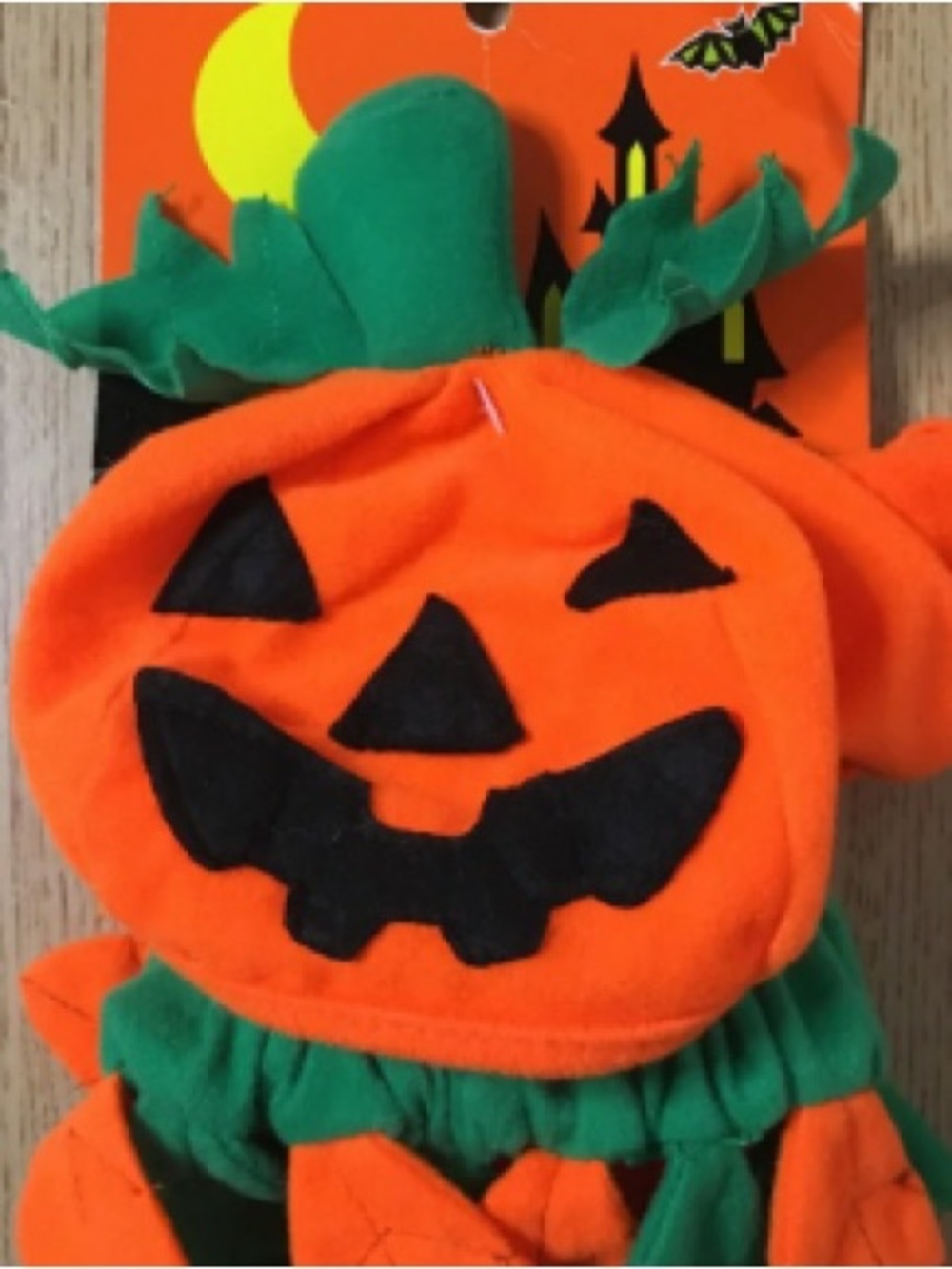 Kids Orange Pumpkin Costume Hat with Green Stem and Jack-O'-Lantern Face